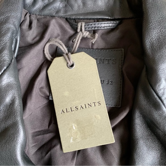 All Saints Balfern Leather Jacket Black Moto Biker Asymmetric Zip NEW Size 0 - Picture 6 of 8